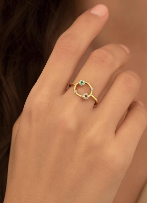 Renkli Gezegen 14 Ayar Altın Swarovski Taşlı Yüzük