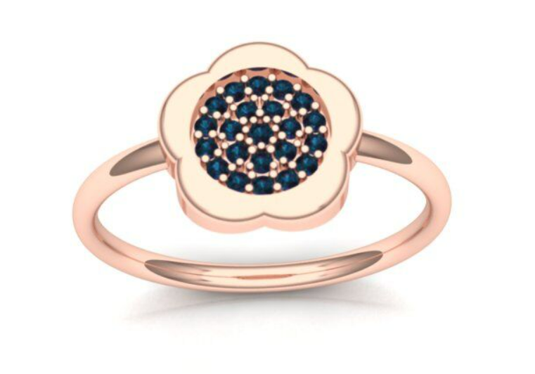 Safir Taşlı Papatya Tasarım Rose Gold Yüzük