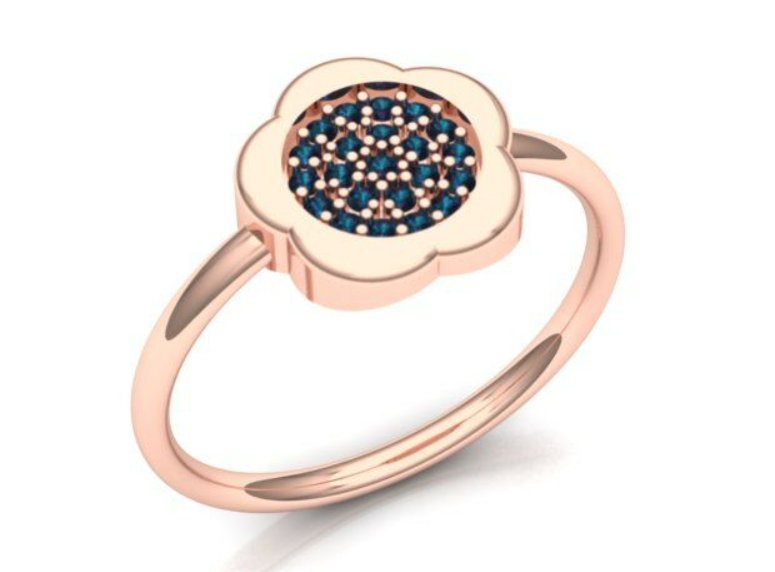 Safir Taşlı Papatya Tasarım Rose Gold Yüzük