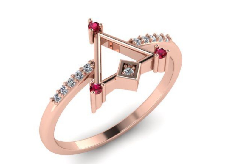 Rose Gold Üçgen Tasarım Yakut ve pırlanta Yüzük