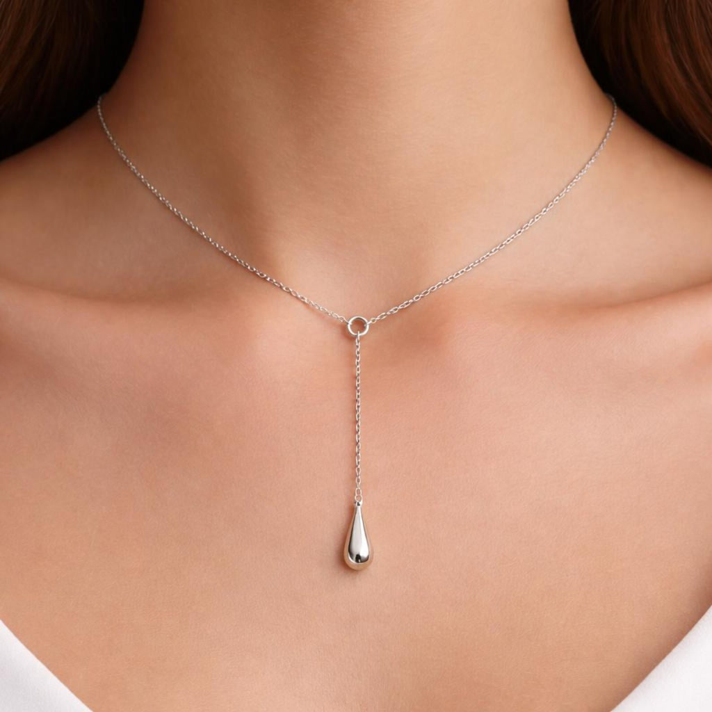 925 Ayar Gümüş Damla Kolye – Minimalist Lariat Tasarım