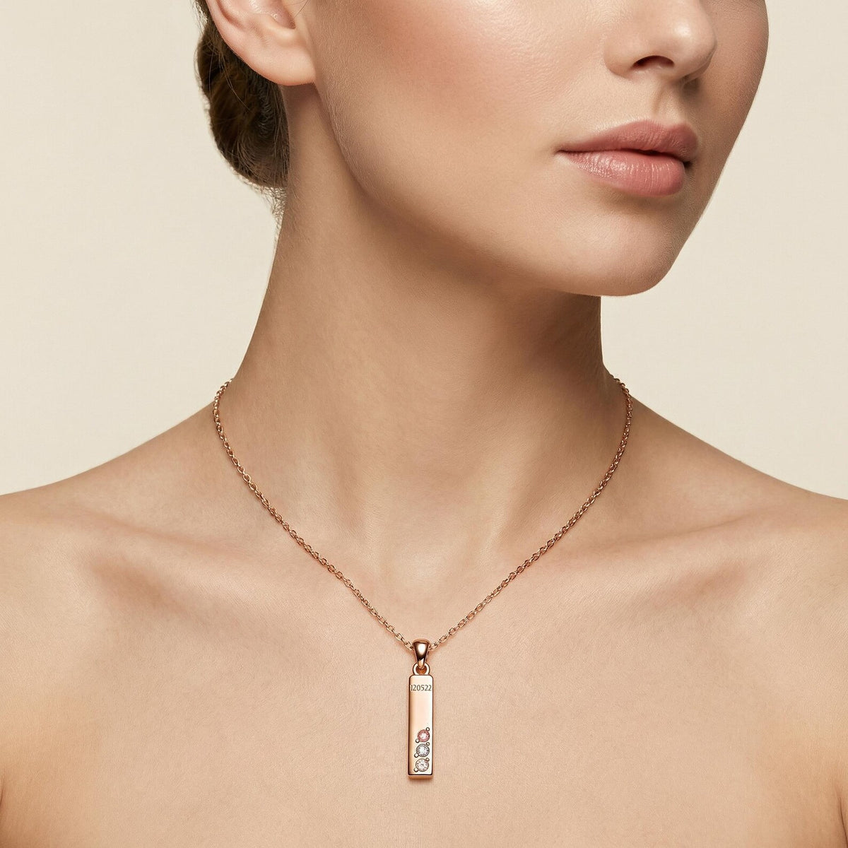 Kişiye Özel Doğum Taşı Kolyesi – Rose Gold Kaplama Gümüş Tarih Kolyesi