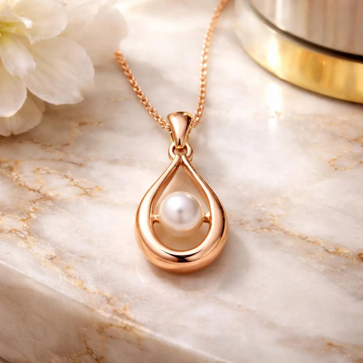 925 Ayar Gümüş Rose Gold İnci Kolye – Zarif Damla Tasarım