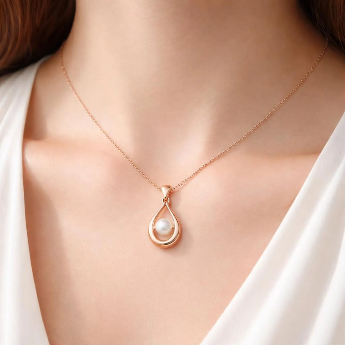 925 Ayar Gümüş Rose Gold İnci Kolye – Zarif Damla Tasarım